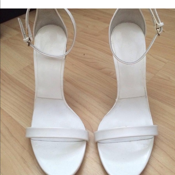 Zara White Ankle Strap Sandal Heels 39 - Picture 8 of 8